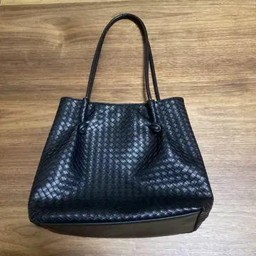 블랙 땋은 가죽 토트백