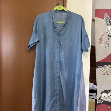 데님 블루 반팔 셔츠 원피스