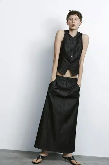 ZARA TRF 데님 롱 스커트 블랙