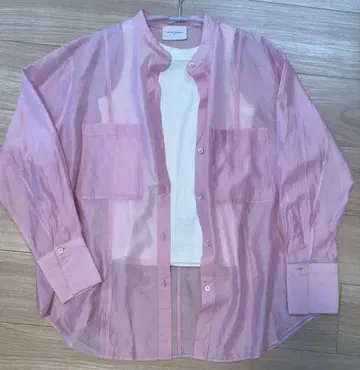 UNITED ARROWS 핑크 긴팔 시스루 셔츠
