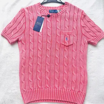 새상품 Polo Ralph Lauren 케이블 니트 반팔 S 핑크