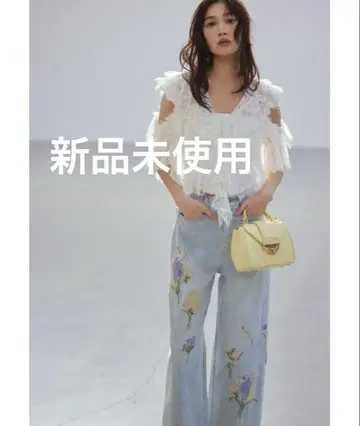 새상품 프레이 아이디 플라워 자수 데님 팬츠 라이트 블루