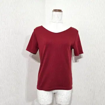 내추럴 뷰티 베이직 스트라이프 리브 T셔츠 레드 계열 (M) 반팔