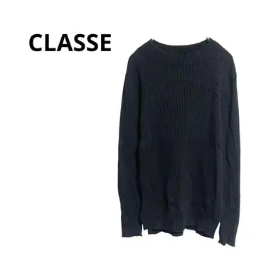 [ CLASSE ] 블랙 리브 크루넥 긴팔 니트 스웨터