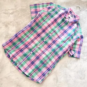 UNIQLO 린넨 남성용 린넨 블렌드 코튼 체크 셔츠 반팔 M