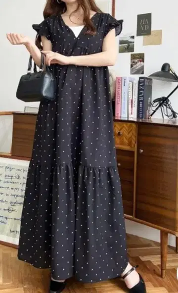 블랙 도트 무늬 슬리브리스 원피스 M 사이즈