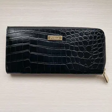 FURLA 블랙 장지갑 악어 엠보싱 풀라