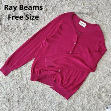 Ray BEAMS 핑크 긴팔 가디건 면100% 여성용 빔즈