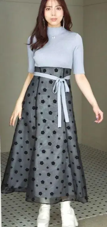 머큐리 듀오 MARY QUANT 콜라보 쉬폰 플레어 롱 원피스