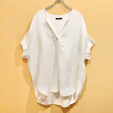 저널 스탠다드 레이온 린넨 노카라 블라우스 화이트