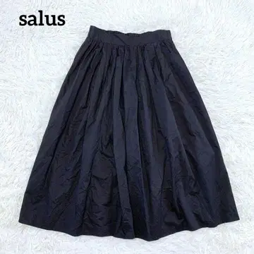 [Salus] 무릎 기장 플레어 스커트 (M) 허리밴딩 고급 심플 블랙