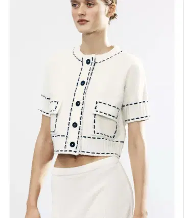 택 포함 새상품 ZARA 스티치 숏 슬리브 니트 자켓 L