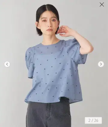 에멜리파인즈 자수 도트 퍼프 숄더 블라우스