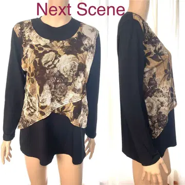 Next Scene 넥스트신 스트레치 긴팔 꽃무늬 블랙 브라운