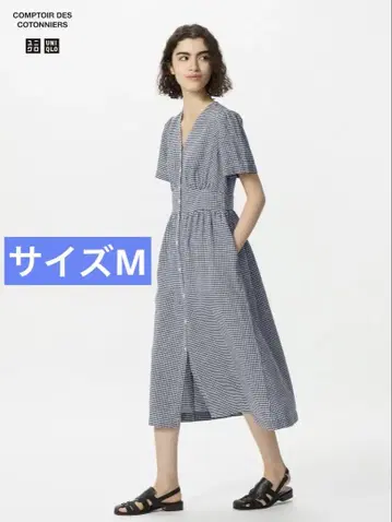 [즉시 구매 가능] 린넨 블렌드 V넥 반팔 원피스 UNIQLO