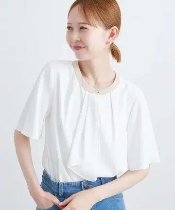 로페피크닉 보우타이 하프 슬리브 블라우스 화이트