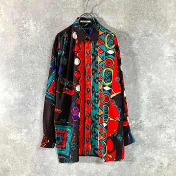 LANCEL 새틴 셔츠 블랙 패턴 셔츠 올 패턴 레귤러 카라