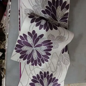 보라색과 그레이 꽃무늬 반폭 오비