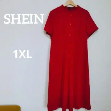 익명 배송 SHEIN CURVE 1XL 빨간색 반팔 롱 원피스