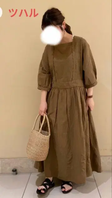 츠하루 바이 사만사 모스모스 모티브 자수 원피스 브라운