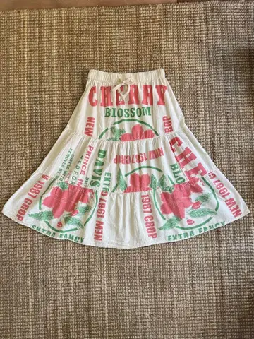 새상품 해외 브랜드 코튼 린넨 벚꽃 프린트 리조트 남국 스커트