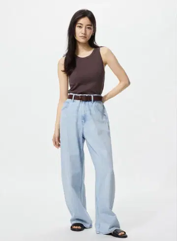 유니클로 배기 커브 청바지 기장 짧음 25 62Blue UNIQLO