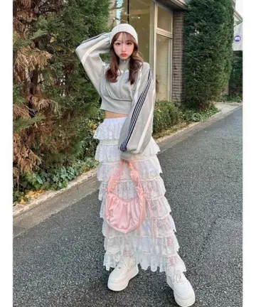 Darich 다리치 플라워 레이스 티어드 프릴 스커트