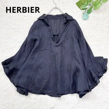 HERBIER*린넨 100% 소매 프릴 스키퍼 블라우스*네이비 프리