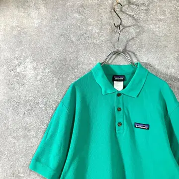 patagonia 피케 셔츠 그린 반팔 하프 버튼 로고 와펜