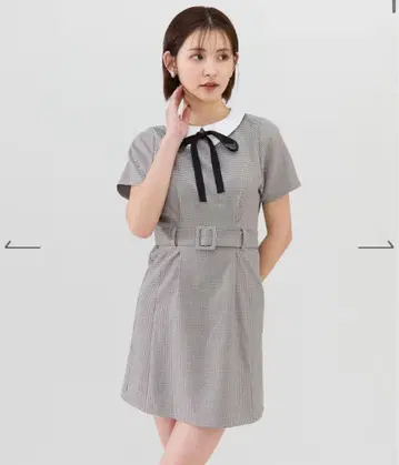 REDYAZEL 깅엄 체크 카라 부착 미니 원피스