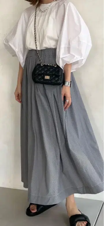 DOUDOU 자카드 직조 깅엄 체크 무늬 플레어 스커트