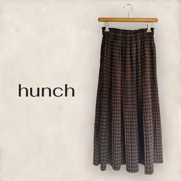 [ hunch ] 체크 무늬 롱 스커트 플리츠 스커트 허리밴딩