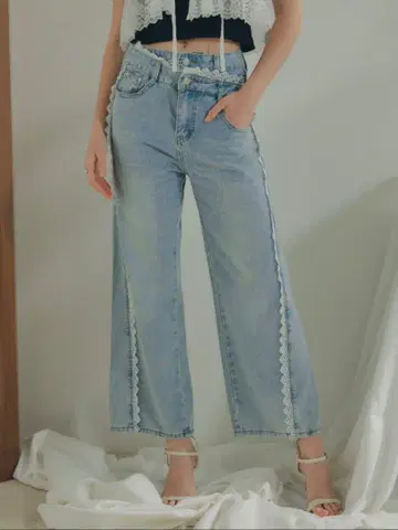 ECREL 아시메 허리 레이스 라인 데님
