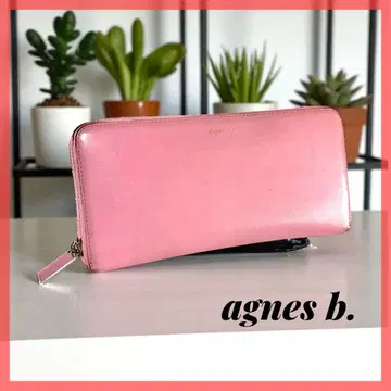 agnes b. 아녜스베 장지갑 라운드 지퍼 가죽 핑크
