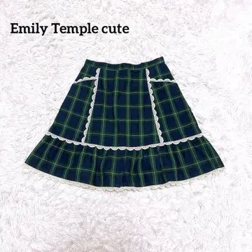 Emily Temple cute 체크 플레어 스커트 무릎 기장 레이스