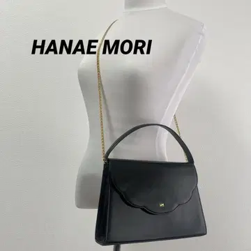 하나에모리 검정 블랙 포멀 핸드백 스캘럽 엣지