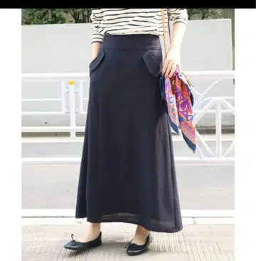 TA 린넨 라이크 플레어 롱 스커트 네이비 36