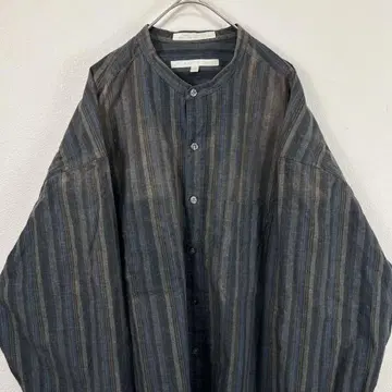 USA 구제 의류 perry ellis 스트라이프 노카라 셔츠 밴드 카라