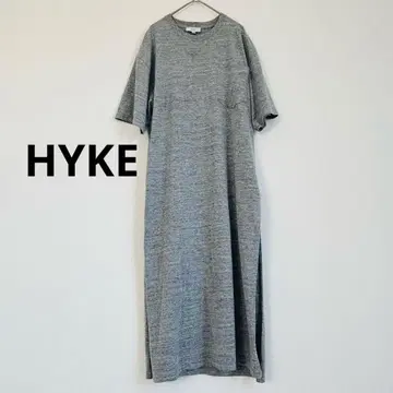 HYKE 하이크 사이드 슬릿 롱 티셔츠 원피스 그레이 가슴 포켓