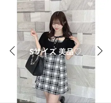 evelyn 리본 체크 미니 op S 블랙