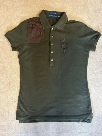 Ralph Lauren 피케 셔츠 천연 가죽 자수 XS 올리브 그린