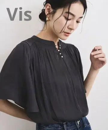 새상품! VIS [ 2WAY ] 할섬 하프 슬리브 블라우스 [세탁 가능]