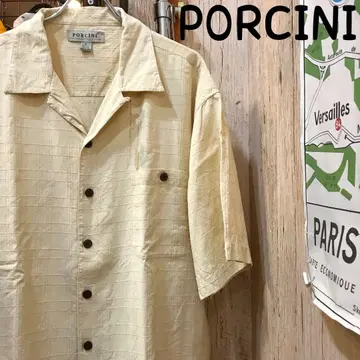 PORCINI 포르치니 실크 반팔 셔츠 XL 구제 의류 (1771)