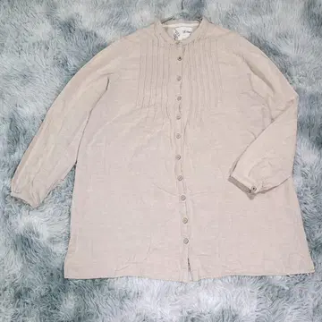 [M] 노카라 셔츠 블라우스 베이지 여성용 면 100%