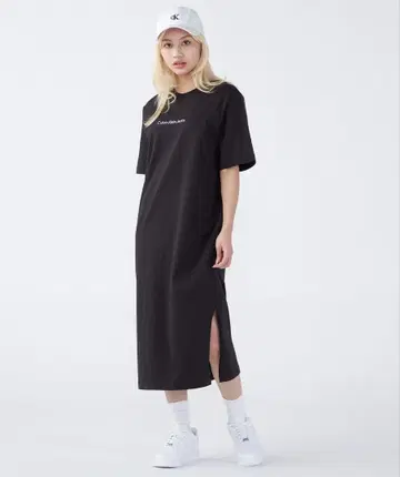 Calvin Klein Jeans 반팔 롱 원피스 블랙