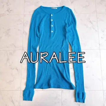 인기 AURALEE 터콰이즈 긴팔 헨리넥 T 오가닉 소프트 리브