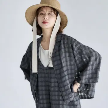 studio CLIP 아소트 체크 오픈 카라 셔츠 스모크 체크 시어