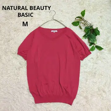 [ NATURAL BEAUTY BASIC ] V넥 반팔 니트 핑크 코튼