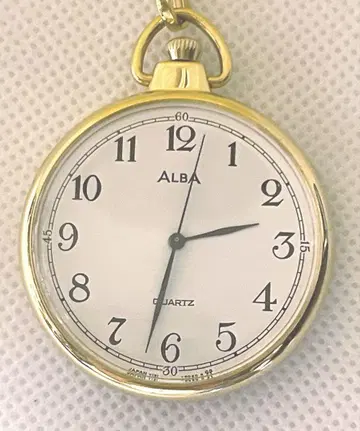 작동품 SEIKO ALBA V131 화이트 문자판 회중시계 골드 케이스