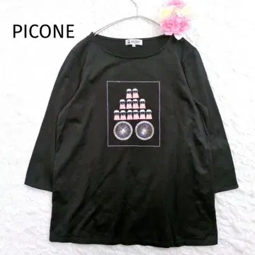PICONE 7부 소매 티셔츠 블랙 PICONE 38 코튼
